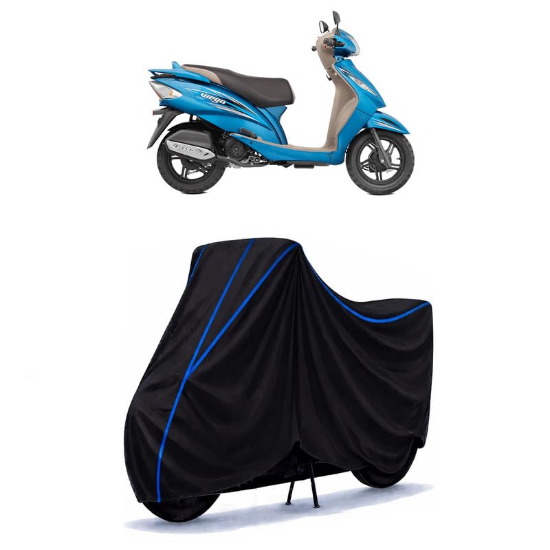 Image of Scooty Cover Water Resistant for Wego | Universal Scooter & Bike Cover | Heavy Duty UV Protection | Dust, Rain & Scratch Protection | Elastic Fit All Weather Indoor Outdoor | Black with Blue Piping
