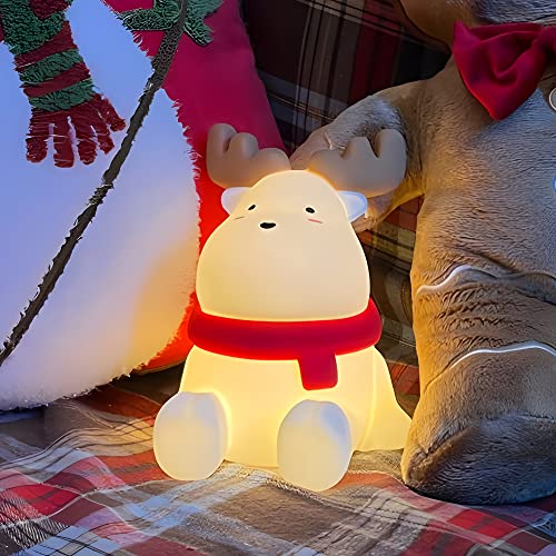 Uneede Reindeer Night Light For Kids, Cute Kids Night Light For Christmas Birthday Gifts, Nursery Christmas Night Light For Baby And Toddler, Squishy Silicone Light With Timer For Bedroom Table Beside #TOP6