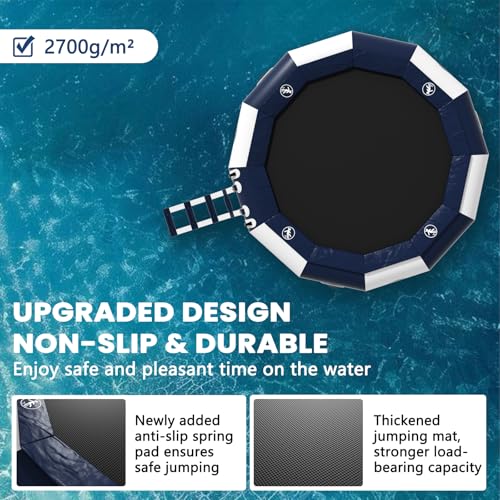 Calmmax 12FT Inflatable Water Trampoline for Kids & Adults with Ladder, Electric Pump & Anchor Bag – Floating Trampoline for Lake, Pool, Ocean, Swimming, Fishing, Floating Water Bouncer