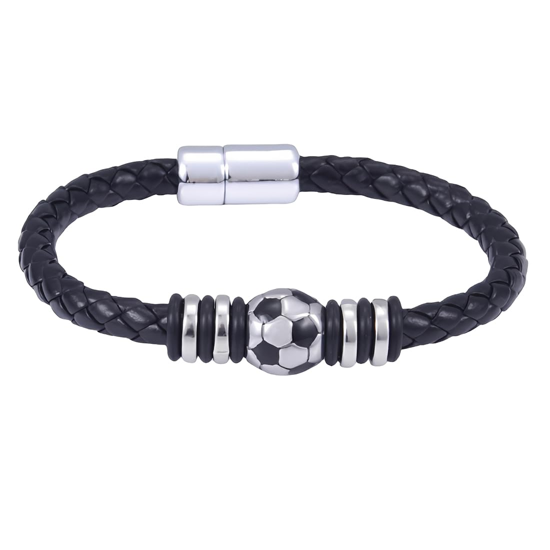GXGM Bracciale da Calcio per Ragazzi e Calcio, Moda Regolabile Intrecciato Calcio Goccia Braccialetto Calcio in Acciaio Inox Bambini