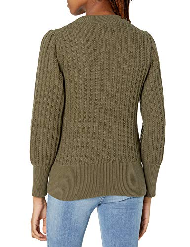 Image of Cable Stitch Women's Textured Henley Sweater - Crewneck Long Sleeve Pleated Shoulder Cotton Ribbed Pullover Top