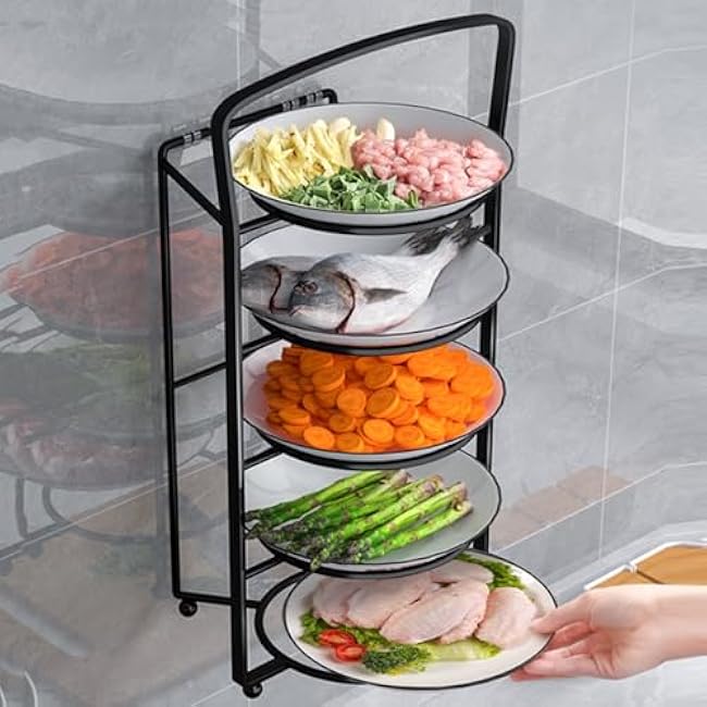 Vegetable and Fruit Preparation Disk,Side Dish Stacking Storage,Wall Mounted for Snack, Fruit and Vegea(5tier)