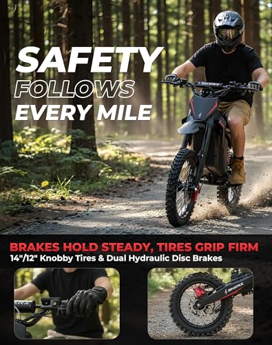 Image of Skeri Electric Dirt Bike for Adults & Teens, 14 inch /12 inch Fat Tire 3200W Motor 37MPH Off-Road EBike, 48V 21Ah Battery Hydraulic Disc Brakes Dual Suspension IPX5 Waterproof, Fit for Age 13+ -Red