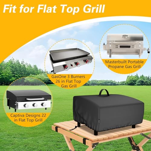 Image of EVRBUL Portable Griddle Cover Fit for Blackstone 22 in and Pit Boss 2 Burner Tabletop Griddle, Tabletop Grill Cover Fit for Royal Gourmet and GasOne 3 Burners Flat Top Gas Grill, 27 inchL x 23 inchW x 12 inchH