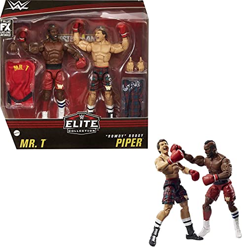 ​WWE Elite Collection 2 Pack - Mr. T vs Rowdy Roddy Piper 6-in Action Figures with Boxing Robes and Swappable Hands, Posable Collectible Gift for WWE Fans Ages 8 Years Old and Up
