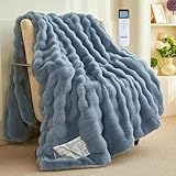 XINIUSLEEP Thick Bubble Faux Fur Heated Blanket Electric Blanket 50'x60', Soft Faux Rabbit Fur with Remote Controller, Overheat Protection, 12 Time Settings, 5 Heating Level, Machine Washable (Blue)