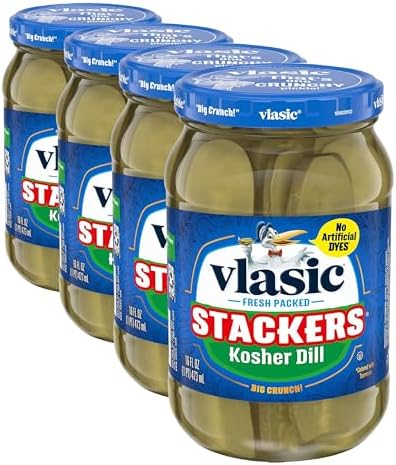 Vlasic Stackers Kosher Dill Pickles, Keto Friendly, 16 FL OZ (Pack of 4)