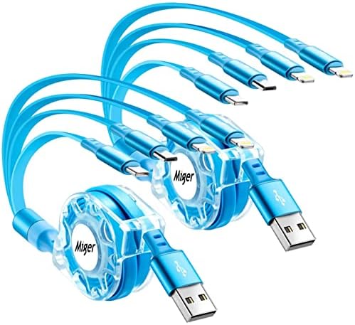 Multi Charging Cable 4A 2Pack 4Ft Retractable Fast Charger Cable 4 in 1 Multi Charging Cord USB Cable with Lightning/Type C/Micro USB Ports for Cell Phones,iPhone,iPad,Samsung Galaxy,Tablets and More