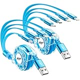Multi Charging Cable 4A 2Pack 4Ft Retractable Fast Charger Cable 4 in 1 Multi Charging Cord USB Cabl