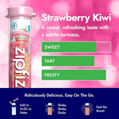 Image of Zipfizz Daily Energy Drink Powder, Strawberry Kiwi, 20 Pack | 3-in-1 Sustained Energy, Rapid Hydration, and Essential Vitamins | Sugar-Free | Electrolyte Powder | Contains Vitamin B-12 & Antioxidants