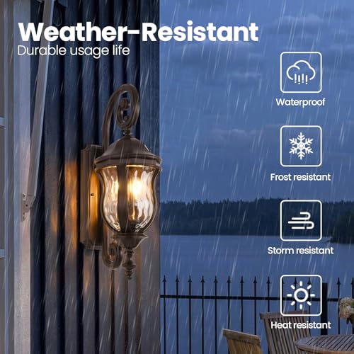 Image of Outdoor Wall Sconces, 22.8 inch Brown Large Exterior Wall Lanterns