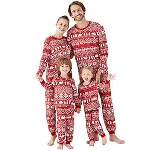 PATPAT – Pijama de Navidad de la Familia, Conjuntos de Estampado de Renos y Copos de Nieve, Conjunto de Pijamas para Parejas y niños para Navidad