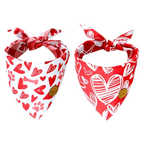 Crowned Beauty Valentines Day Dog Bandanas Large 2 Pack,Red Heart Adjustable Triangle Holiday Plaid Reversible Scarves For Medium Large Extra Large Dogs Pets Db14 #TOP8