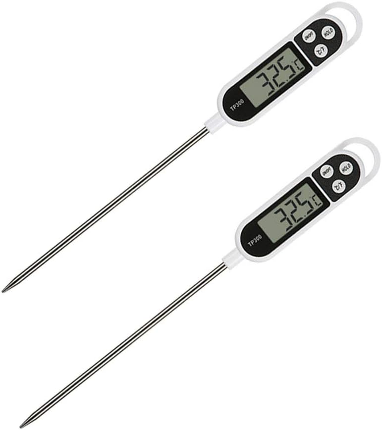 Food thermometer,INRIGOROUS 2 Pack Digital Cooking Meat BBQ thermometers with Instant Read,Long Probe,Auto Off,LCD Screen Kitchen Thermometers for BBQ, Meat, Sugar, Milk, Water, Jam, Grill (2Pcs)