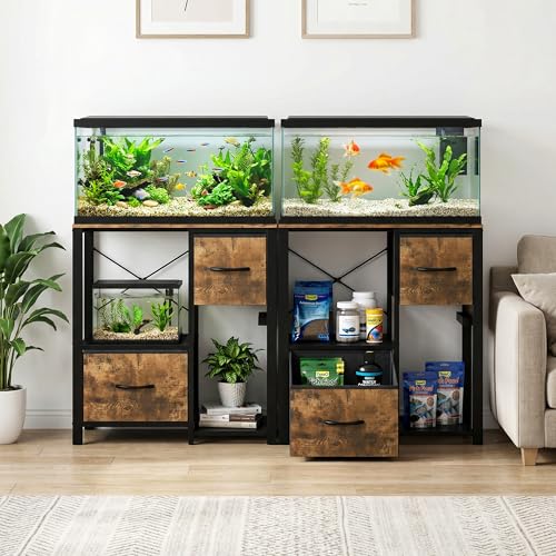 Image of Garvee 20-29 Gallon Fish Tank Stand with Power Outlets, Heavy Duty Metal and Wood Aquarium Stand with 4-Tier Open Storage Shelves and Sturdy Legs