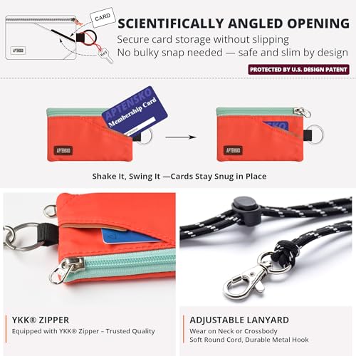 Image of RFID Blocking Travel Wallet with Adjustable Lanyard, Small Nylon Zipper Pouch and Badge Holder for ID, Credit Cards, Cash, Keys, Commuters (Blazing Orange)