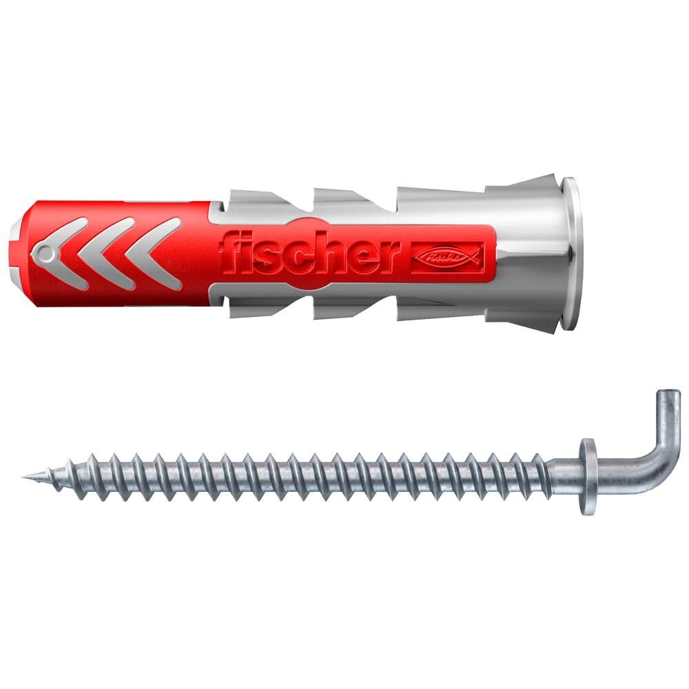 fischer Profesjonalne pudełko DuoPower z haczykami, pudełko na kołki z 70 elementami (20 szt. 6 x 30, 20 szt. 8 x 40, 30 szt. haków kątowych, okrągłych i oczkowych), uniwersalne kołki, praktyczna
