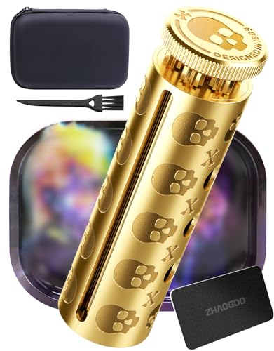 Vintage Skeleton Cigarette Roller Brass Cigarette Rolling Machine Pure Copper Joint Roller Machine Solid Brass Roller Use with 70 mm Papers Luxurious Tobacco Roller with Tray Filter & Paper