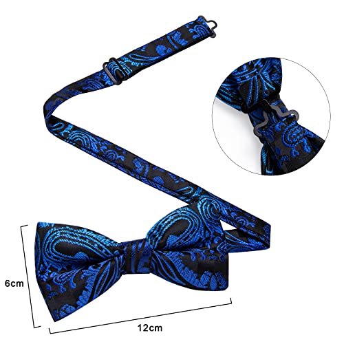 Image of DiBanGu Paisley Pre-Tied Bow Ties for Men Silk Adjustable Bowtie and Pocket Square Cufflinks for Wedding Party