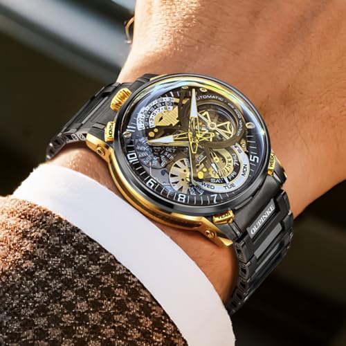 Image of OLEVS Automatic Men Watch Self Winding Mechanical Moon Phase Business Luxury Diamond Dress Stainless Steel Waterproof Luminous Mens Wrist Watch