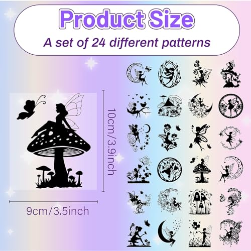 CREATCABIN 24Pcs Fairy Silhouettes Mason Jar Decor Angel Lantern Laser Cutouts Ornaments Mushroom Moon Scrapbook for Frosted Glass Wall Windows Cars DIY Crafts Xmas Black 3.9x3.5Inch(No Sticker) - Image 2