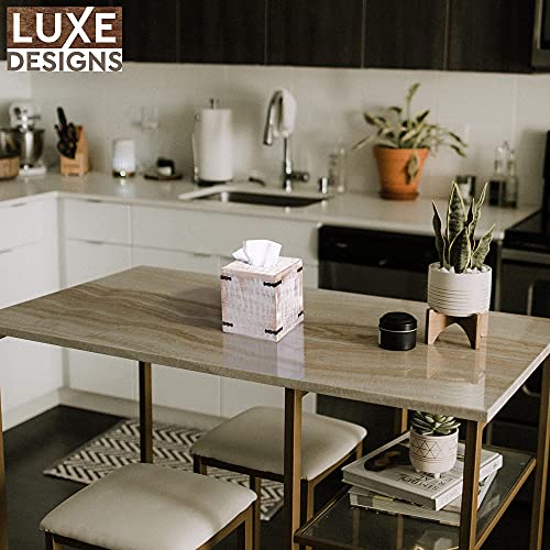 Luxe Designs Rustic Wood Tissue Box Cover with Slide-Out Bottom Panel - Decorative Mango Wood Tissue Box Holder for Bathroom, Car, or Office Desk - 5.7 x 5.7 x 6.5 Inches, Rustic White (Set of 2)