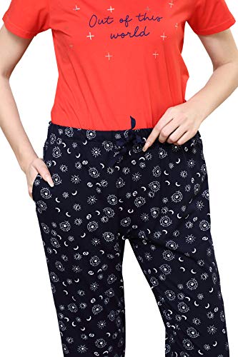 Image of Evolove Women's Cotton Round Neck Short SleevesNight Suit Set /Top Pyjama Set Super Soft Comfortable (Nightsuit-Round-HS-4)