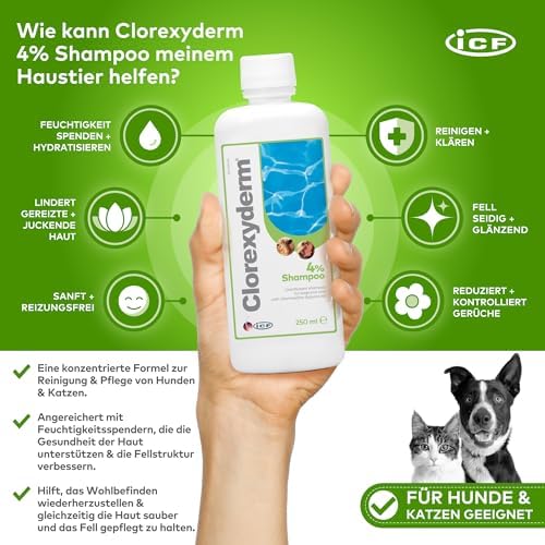Clorexyderm 4% Shampoo für Hunde & Katzen | Tiefenreinigung & Fellpflege | Hautfeuchtigkeit & Frische | Sanfte & Effekti