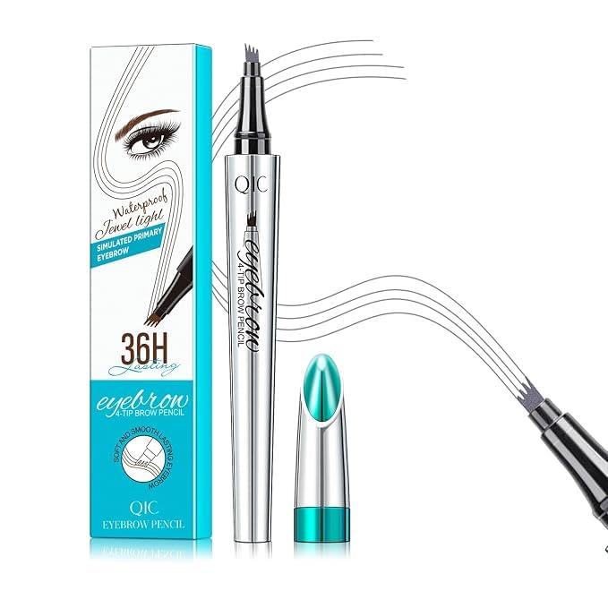QIC 4 Tip Eyebrow Pencil, Microblading Eyebrow Pen, Waterproof Long-Lasting Brow Pencil for Natural Hair-Like Strokes, Light Brown