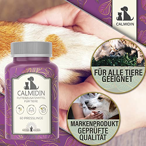 Adema Animal® - Calmidin Nahrungsergänzungsmittel zur Beruhigung für Tiere - Hochdosierte Baldrian Kapseln gegen Angst / innere Unruhe und Stress - Relax Kapsel für Hund und Katze - 60 Stk Presslinge
