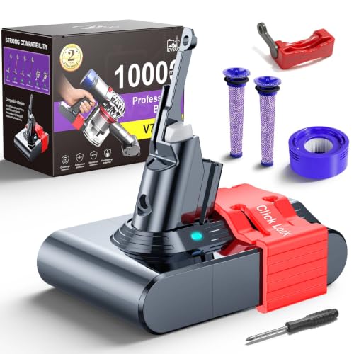 Image of 10000mAh 21.6V Battery Replacement for Dyson V7, 45 Min Runtime, Compatible with SV11 V7 Animal Motorhead Trigger Absolute Fluffy Car+Boat, Tool-Free Swap Clip & Switch Lock, 2-Yr Warranty