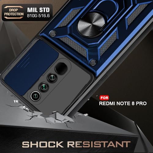 Image of AESTMO Tough Armor Redmi Note 8 Pro Bumper Back Case Cover | Ring Holder & Sliding Camera Shield Cover | 360 Degree Protection Back Case Cover for Redmi Note 8 Pro (Blue)