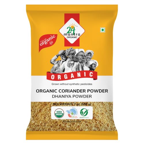 24 Mantra Organic Coriander Seeds Powder 7 oz – Indian Spices & Blends for Your Hearty Meals | Rich in Dietary Fiber & Iron| Packed with Antioxidants & Essential Oils | USDA certified
