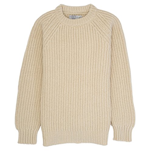 Maglione a coste, in lana con girocollo Ecru L