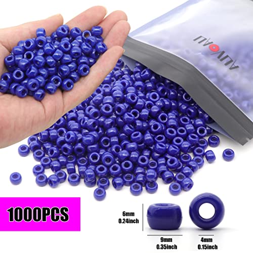 Image of 1000Pcs Pony Beads Bracelet 9mm Bronze Blue Plastic Barrel Pony Beads for Necklace,Hair Beads for Braids,Key Chain,Jewelry Making (Royal Blue)