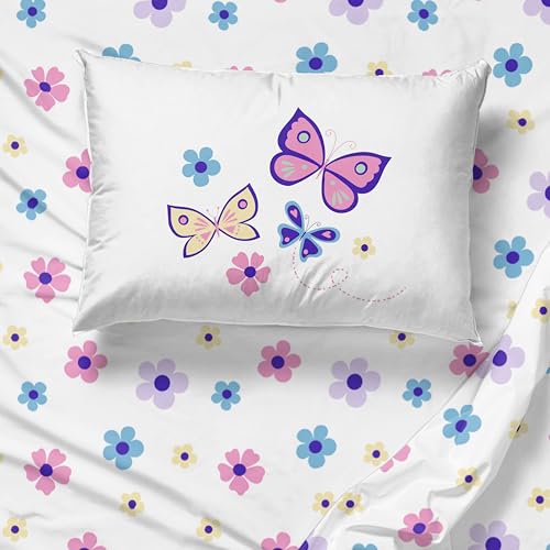 Image of Sunny Side Up Flutter Twin Sheet Set - 3 Piece Kids Bedding Set Includes Pillow Cover - Super Soft Floral Microfiber Sheets