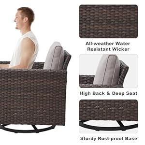 Patio Rocker Chair Outdoor:Wicker Chairs Swivel Patio Chairs Set of 4 Rocking Chairs for Porch Wicker Patio Furniture Sets with Wide Wicker Armrest, Brown / Beige, mos122122-2 Patio Rocker Chair OutdoorWicker Chairs Swivel Patio Chairs Set of 4 Rocking Chairs for Porch Wicker Patio Furniture Sets with Wide Wicker Armrest Brown Beige mos122122 2