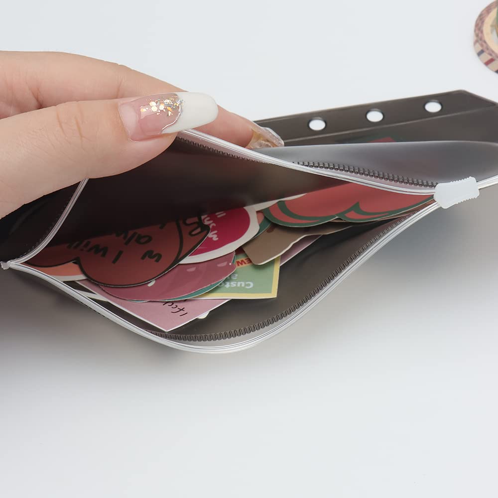 Lot De 12 Pochettes A6 Noires à Fermeture Éclair – Enveloppes PVC Translucide Pour Classeur 6 Anneaux – Budget & Organisation
