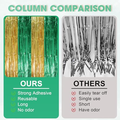 Image of Voircoloria 2 Pack Green and Gold Foil Fringe Backdrop Curtains, Tinsel Streamers Party Decorations, Fringe Backdrop, Door Shimmer for Graduation or Birthday Party