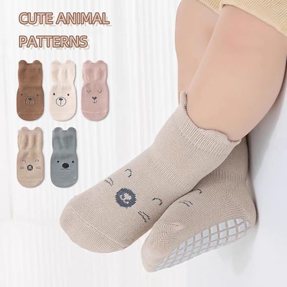 ZINLEY Baby Anti-Slip Cartoon Socks for Boys & Girls | Soft Cotton Non-Skid Socks with Grips for Infants & Toddlers | Breathable, Stretchable, Cute Animal Printed Baby Footwear (Rebbit Socks) 2