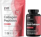 Zint Collagen Peptides Powder (10 oz) + Complete Multi Collagen Pills with Biotin, Hyaluronic Acid,