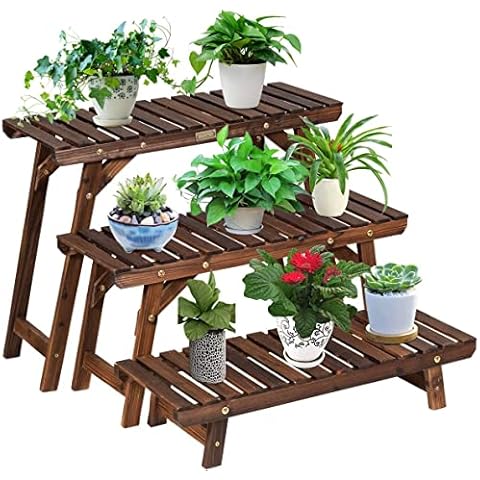 COSTWAY 3tlg. Blumenständer Holz Pflanzenregal Blumenregal Cover