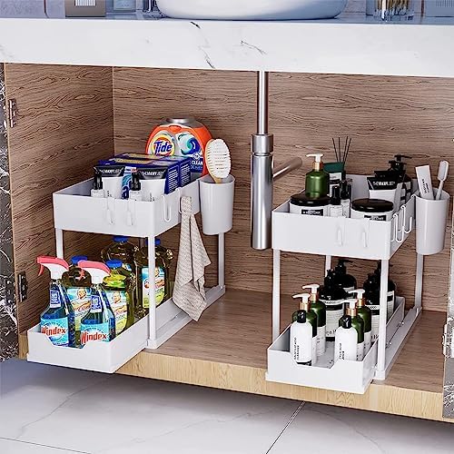 Under Sink Organizer 2 Set - Tomekji Under Sink Storage Plastic Sliding ...