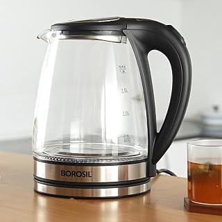 Borosil Electric Glass Kettle | Made in India Borosilicate Glass Body with Blue Backlight | Auto Cut-Off, 360° Base, Spout Filter | Fast Boil | Cord Winder | 1-Year Warranty (1.8 L) - Amazon product rated Grade A