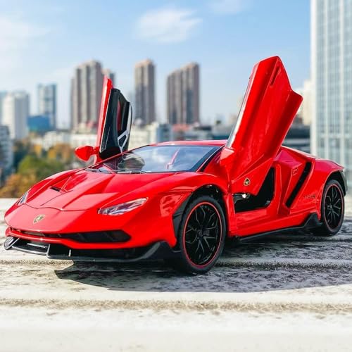 Image of Invite Exclusive Alloy Metal Pull Back Die-cast Car 1:24 Lammborgini LP770 Diecast Metal Pullback Toy car with Openable Doors & Light, Music Boys Toys for Kids (1:24 Lammborgini LP770 - RED)