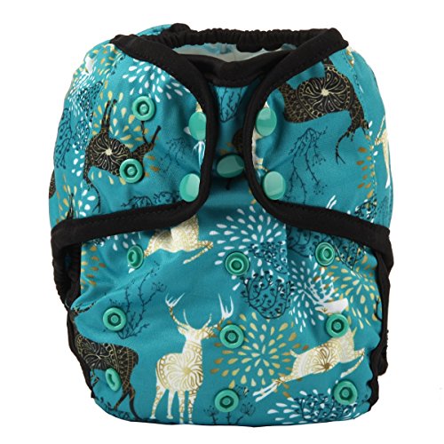 Image of One Size Cloth Diaper Cover Snap With Double Gusset (Blue Deer)