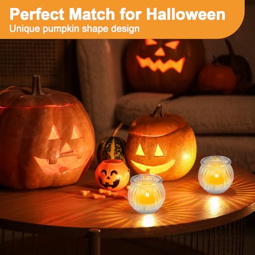 Hejo 12 Stück Teelichthalter Glas Durchsichtig, Kürbis Teelichtgläser, Kleine Kerzengläser, Mehrweg Teelichter Gläser, Vielseitige Kerzenhalter aus Glas für Weihnachten Ostern Halloween (Klar)