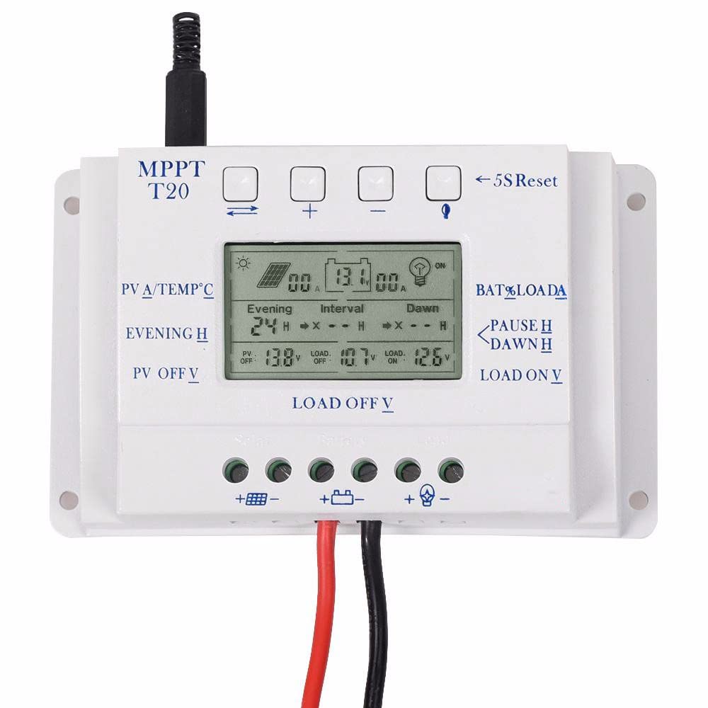 Regolatore Solare, Regolatore di Carica Solare MPPT T20 12V 24V Auto MPPT + PWM 20A 260W Display LCD Regolatore Batteria Pannello Solare Max PV 48V OEM