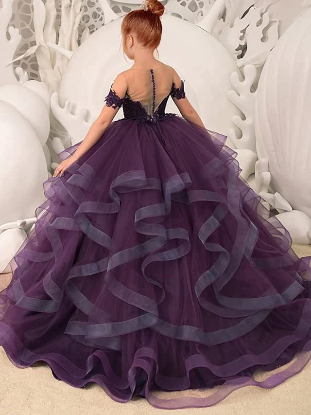 Christmas Flower Girl Dresses for Wedding Kids Button Draped Tulle Ball Gowns for Kids2