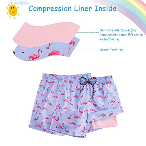 Image of Cozople Little Boys Flamingo Swim Trunks Quick Dry Beach Board Shorts Stretchy Compression Liner Swimming Shorts Toddler Bathing Suit with Boxer Brief Liner for Casual Homewear Size 3t